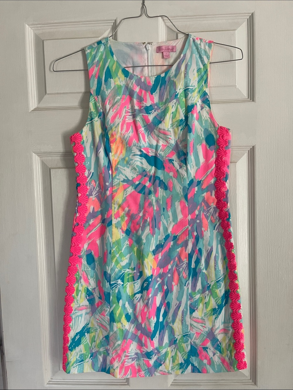 Lilly Pulitzer Multicolor Tropical Shift Dress with Hot Pink Trim